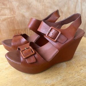 Kork-Ease Brown Leather Wedge Open Toe Sandals